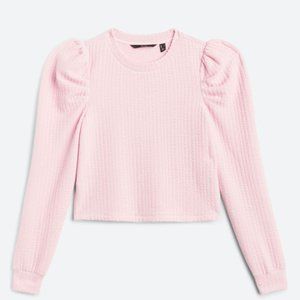 Vero Moda Puff Sleeve Cropped Knit Top - Light Pink